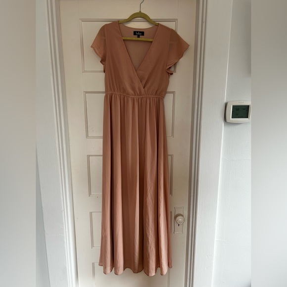 Lulus Lost in the Moment Blush Maxi Dress Bridesmaid Flutter Sleeve - Picture 4 of 6